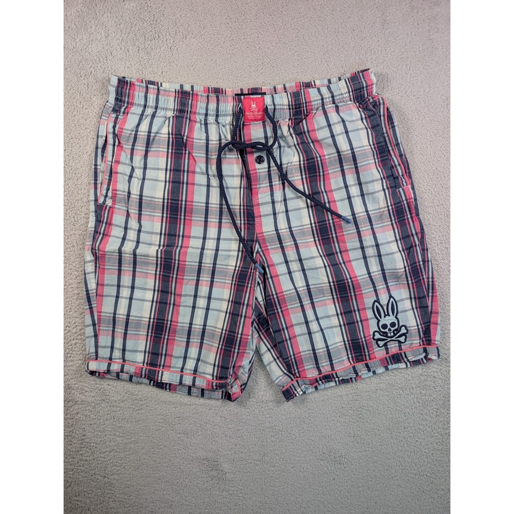 Psycho Bunny‎ Mens Plaid Pajama Shorts Pink Blue Cotton Sleepwear Size M